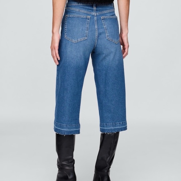 GAP Women High Rise Wide-Leg Culotte Medium Blue Indigo 32/14 Short Jeans NWT - Picture 3 of 8